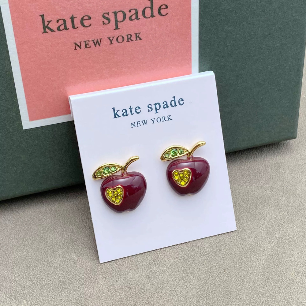 kate spade Big Red Apple Enamel Painted Colorful Rhinestone Inlaid Earrings